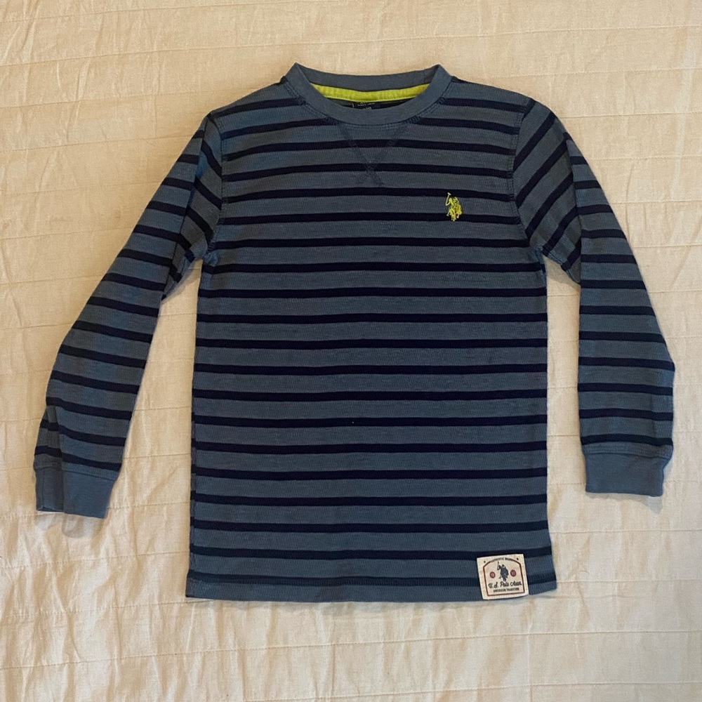 U.S. Polo Assn. Blue Long Sleeve Tee with Nautical Stripes